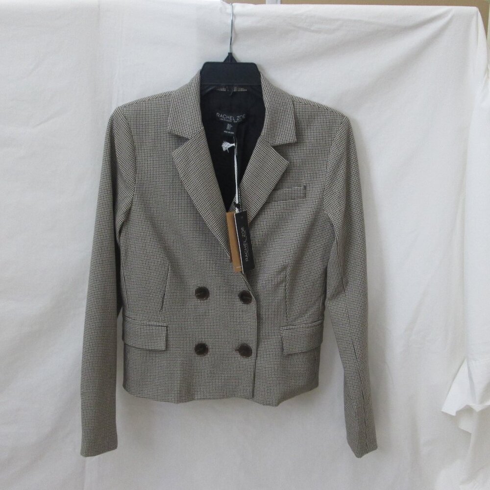 RACHEL ZOE Women’s Small Tweed Jacket Lined Double Breasted Houndstooth NEW